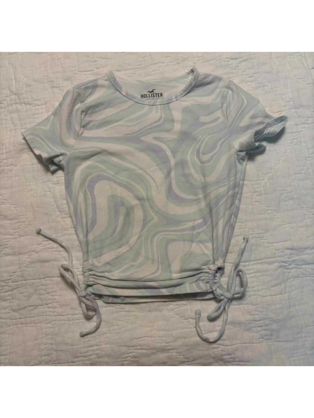 Hollister Y2K Pastel Marble Print Baby Tee - Ruched Sides - XXS